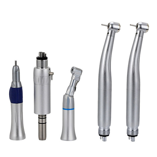 4Holes Dental 2*LED High Speed+3*Low Speed Handpiece Set Push Button 3-Way Water Spary