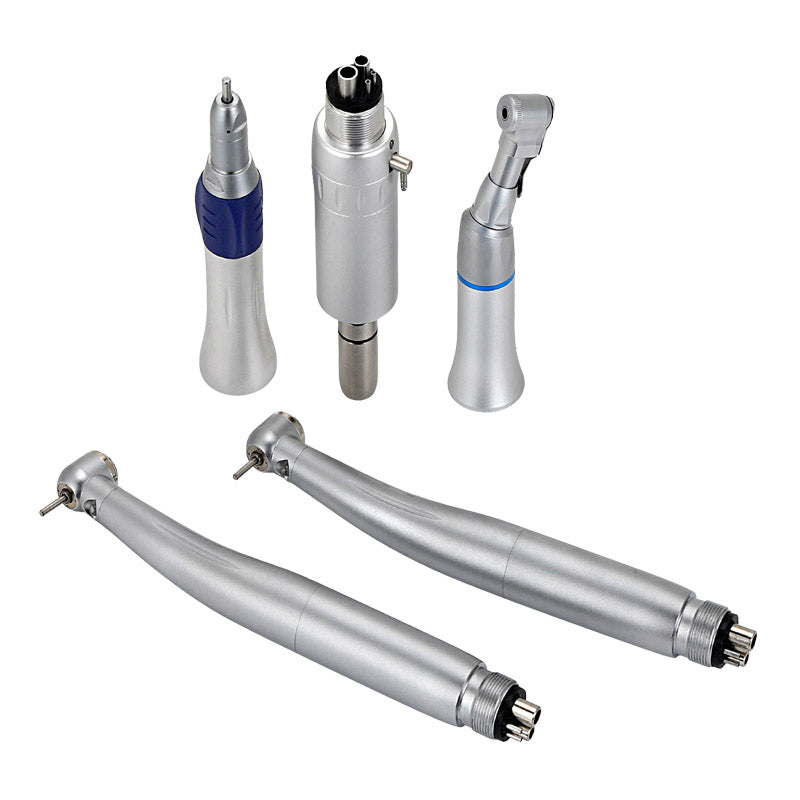 4Holes Dental 2*LED High Speed+3*Low Speed Handpiece Set Push Button 3-Way Water Spary